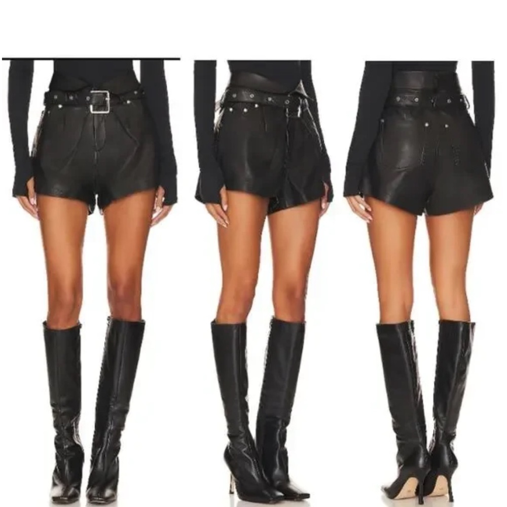 Camila Coelho Black High-Waist Leather Shorts